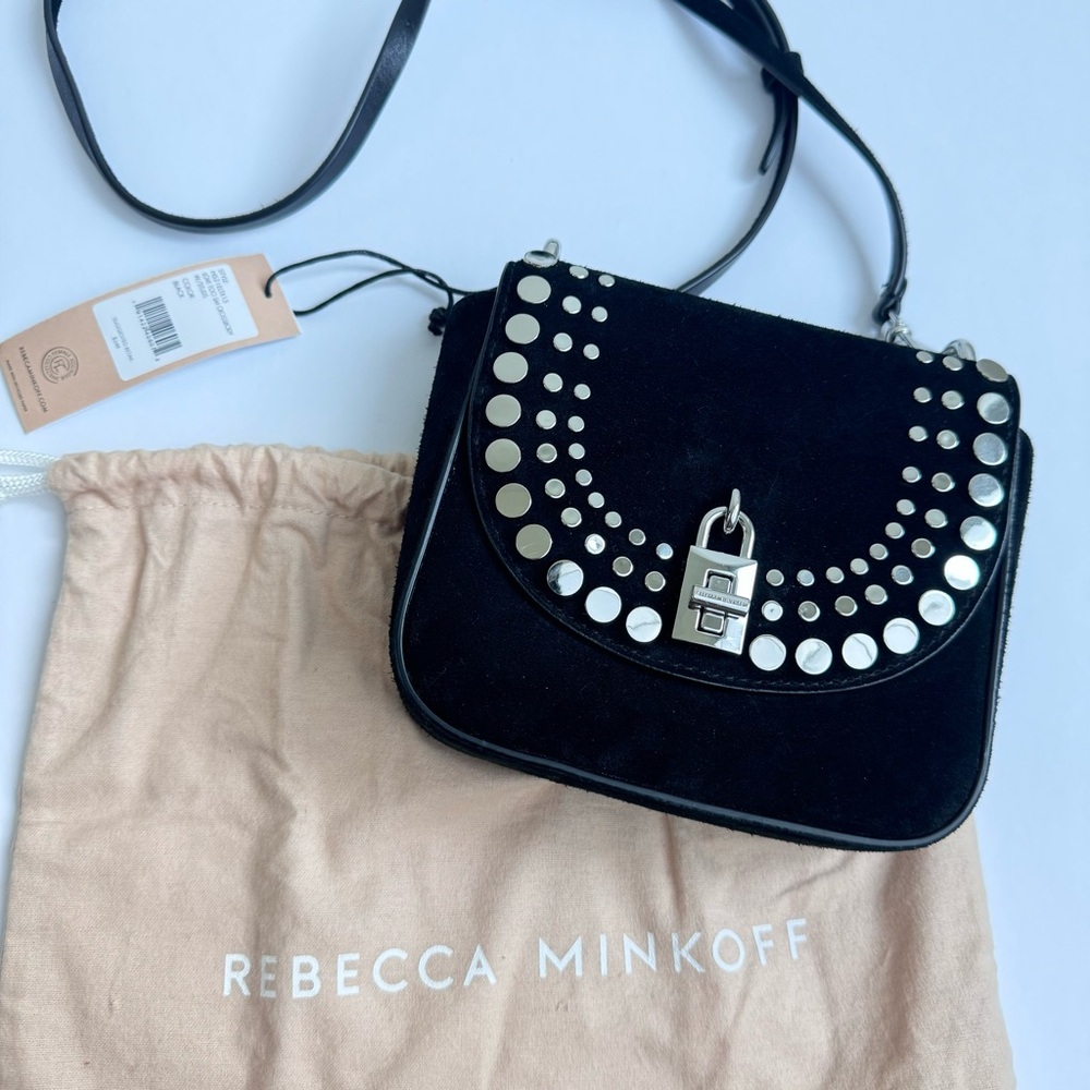 REBECCA MINKOFF Love Too Small Suede Crossbody with Studs Black NWT